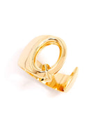 Gold adjustable letter ring on white background in letter Q