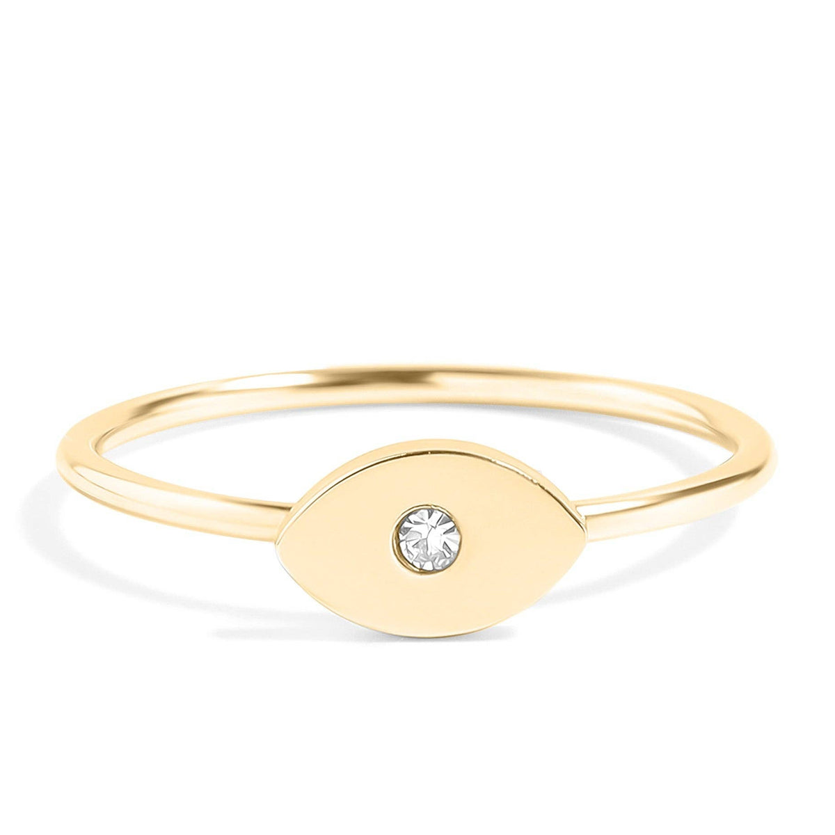 Gold ring with a diamond on a white background