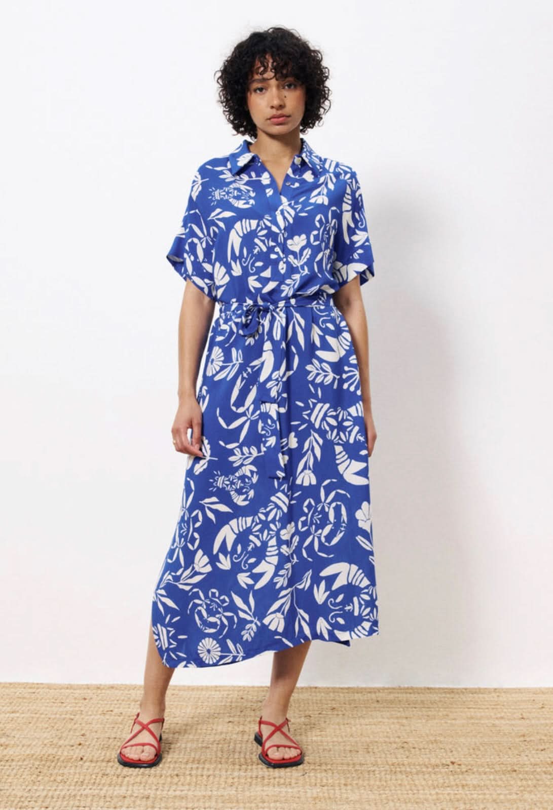 FRNCH Galiena Dress Woman wearing a blue floral dress 