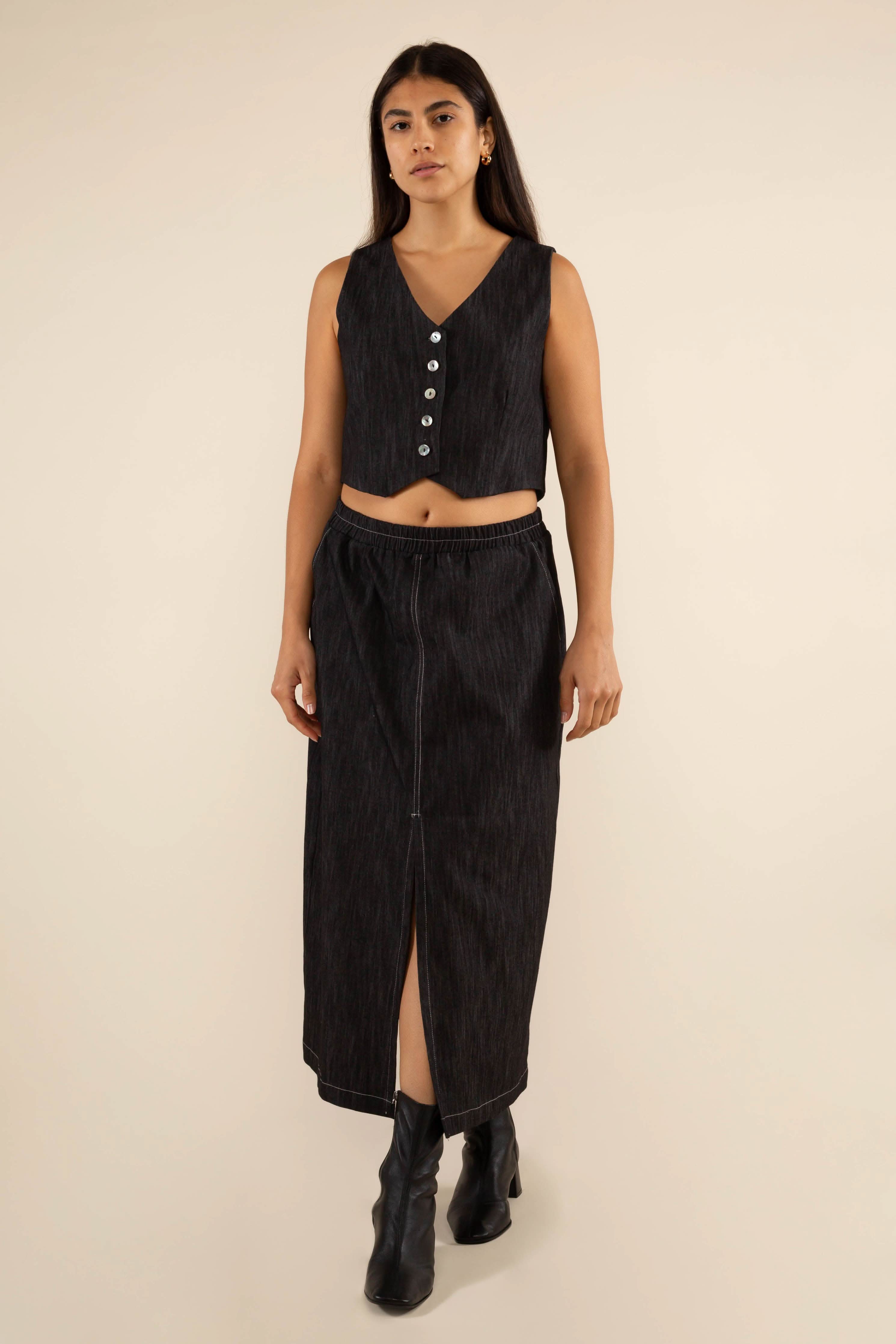 Laney Black Denim Vest by NLT is a classic addition to your wardrobe.