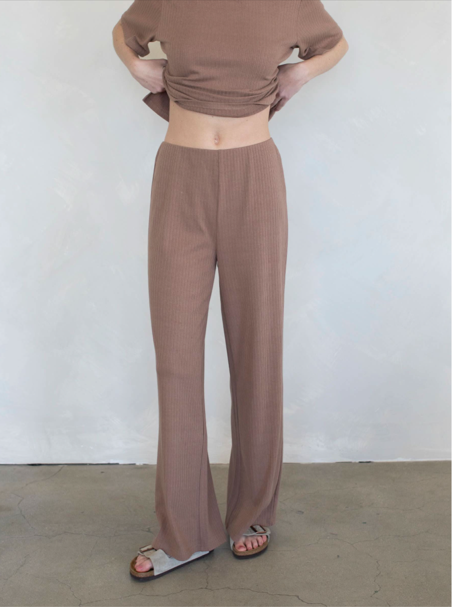 brown outfit with wide-leg pants with  soft fabric