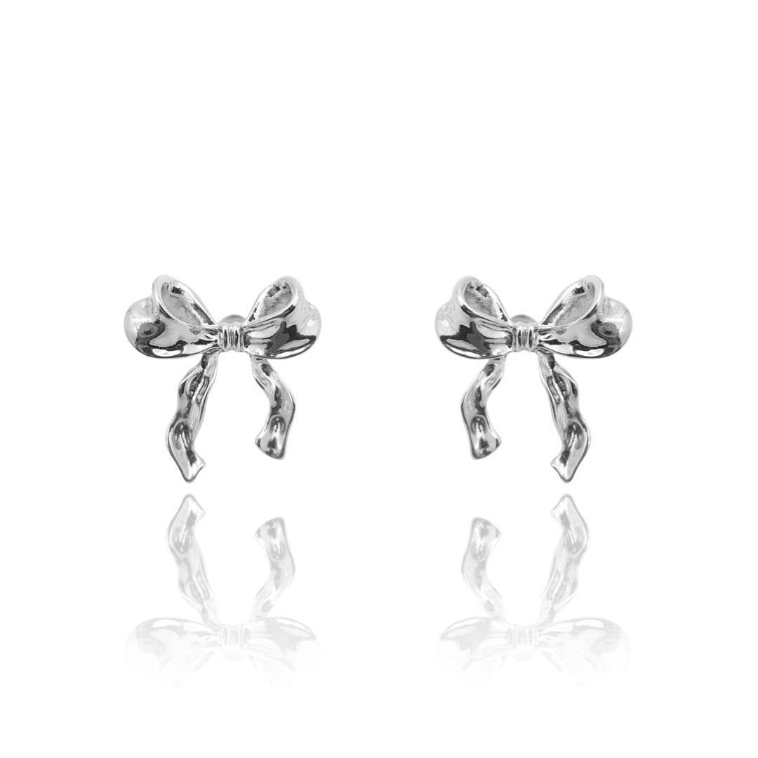 Silver Bow Ribbon Stud Earrings - FORM + CONTENT